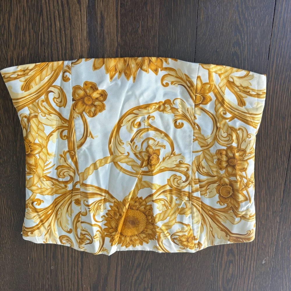 Vintage Women’s McLaughlin corset Size 10 Silk Zip Up Yellow Gold Floral Print
